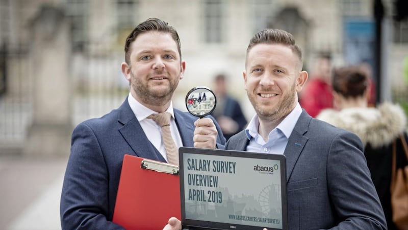 Pictured launching the latest Northern Ireland Salary Survey Report are: Stuart John and Damien Farrell, managing directors at Abacus Careers. 