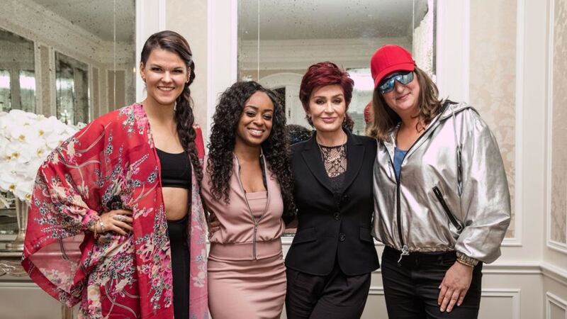 Sharon Osbourne, second from right, with The Overs, from left, Saara Aalto, Relley C and Honey G, on The X Factor. Picture by Syco/Thames/Burmiston,Press Association 