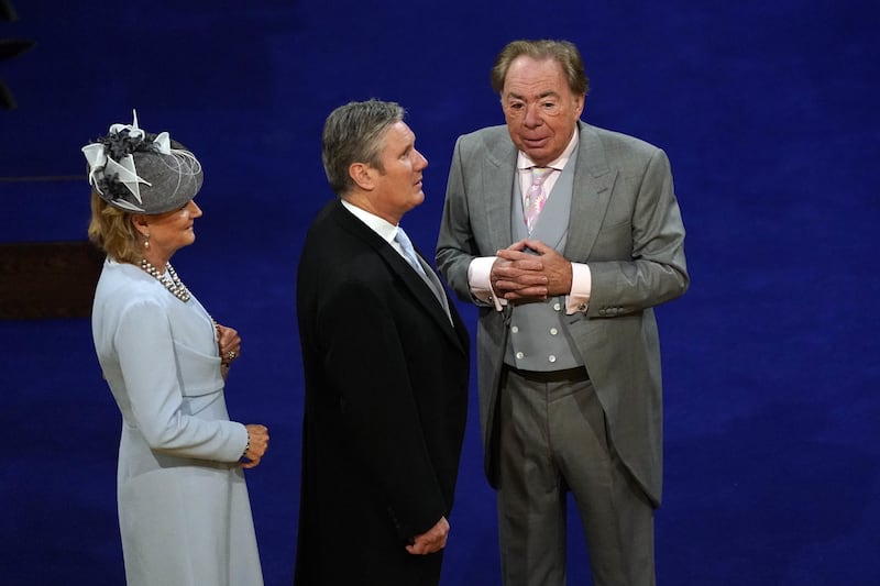 Labour leader Sir Keir Starmer and Lord Andrew Lloyd Webber and Lady Madeleine Lloyd Webber at the coronation of King Charles III and Queen Camilla