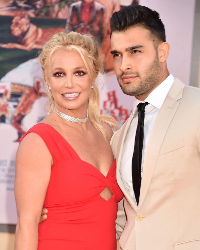 HOLLYWOOD, CA - JULY 22: Britney Spears (L) and Sam Asghari attend the Sony Pictures' 