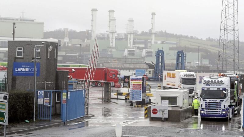 Trucks leaving Larne Port where checks are carried out as part of the Northern Ireland Protocol. PA Photo 