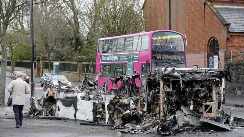 The morning after a bus was hijacked and burned out on the Shankill Road. Picture by Mal McCann 