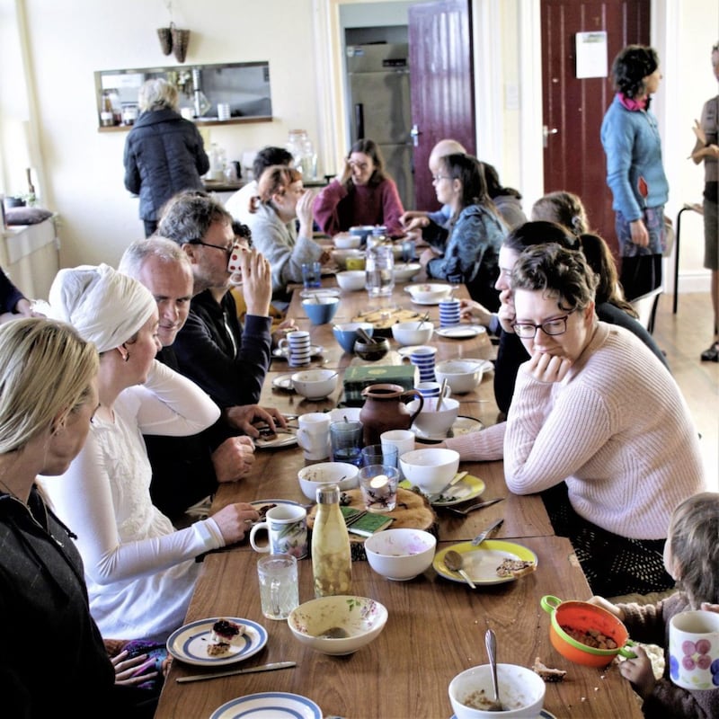 Breakfast in the classroom at Br&uacute; na Gr&aacute;ige &ndash; food is a big part of the retreat 
