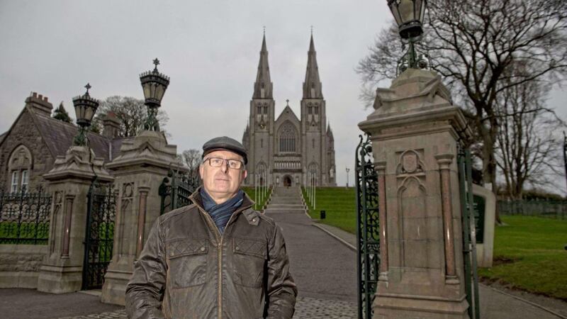 Anti-abortion campaigner P&oacute;l &Oacute; hAg&aacute;in pictured outside Armagh Cathedral. Picture by Mark Marlow. 