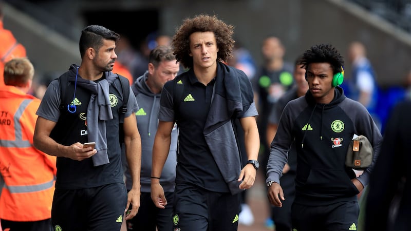 Chelsea's David Luiz with Diego Costa at the Liberty Stadium, Swansea last Sunday<br />Picture by PA<br />&nbsp;