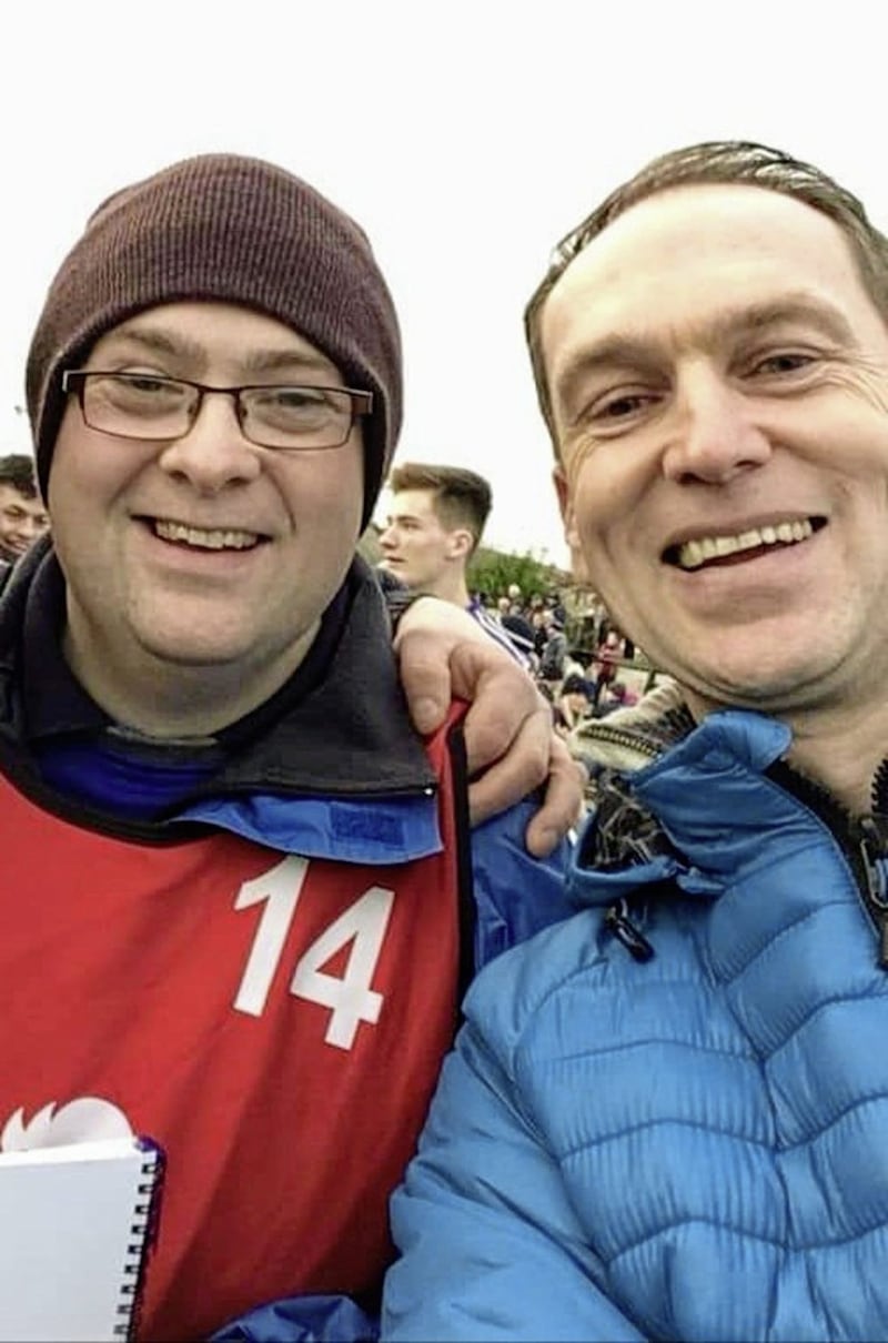 Frank Diamond pictured with his brother Peter, &quot;the greatest gift God blessed our family with&quot;, after the Bellaghy minor team Peter helped coach won Ulster in 2019. 