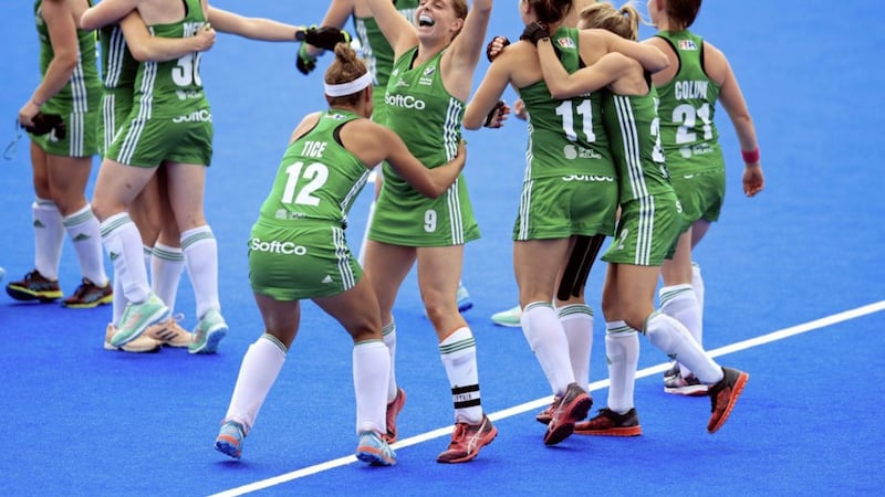 Ireland, captained by Katie Mullan (centre), were surprise finalists at the Women&#39;s Hockey World Cup last summer and Ireland&#39;s men hope to follow in their footsteps 