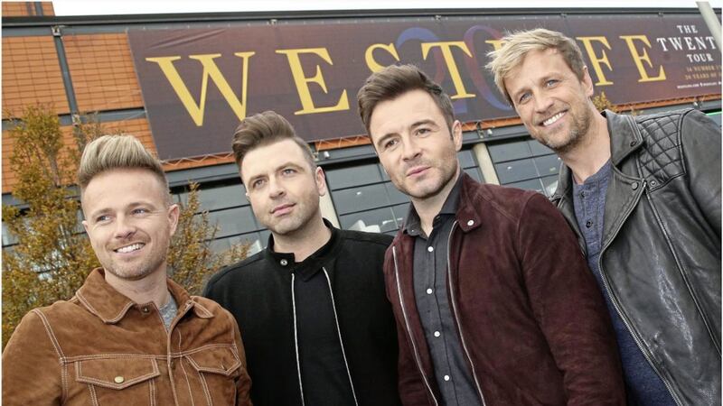 Westlife star Mark Feehily (second from left) has announced his is engaged to his secret boyfriend. Photo by Hugh Russell 