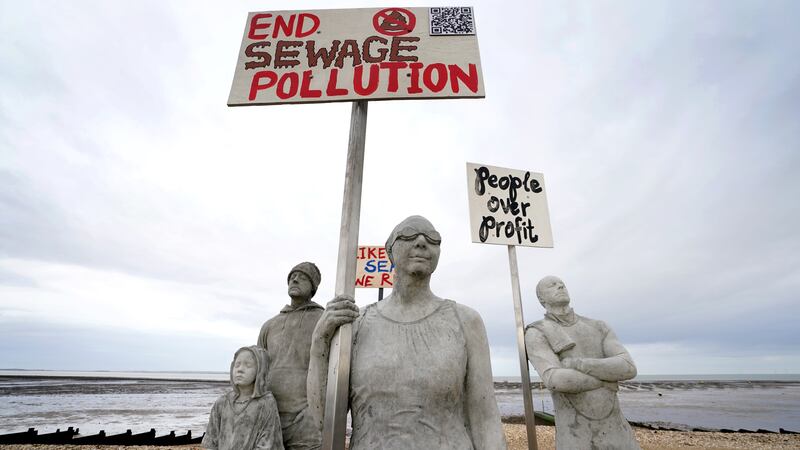A view of art installation, Sirens of Sewage, by Jason DeCaires Taylor unveiled on the beach in Whitstable, Kent
