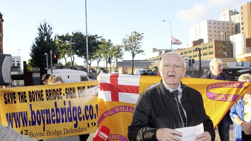 A protest against plans to demolish the Boyne Bridge off Sandy Row. Picture by Philip Walsh 