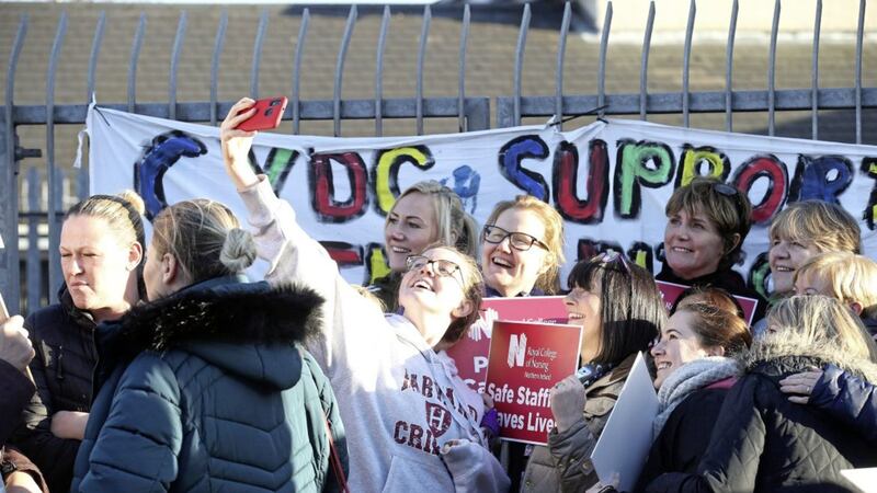Nurses gathered at the gates of the Royal Victoria Hospital in Belfast this week as they stage industrial action in protest at pay and unsafe staffing levels. Picture by Mal McCann 