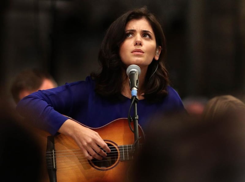 Katie Melua performs during the Service of Thanksgiving for Sir Terry Wogan at Westminster Abbey, London. Picture by Yui Mok, Press Association