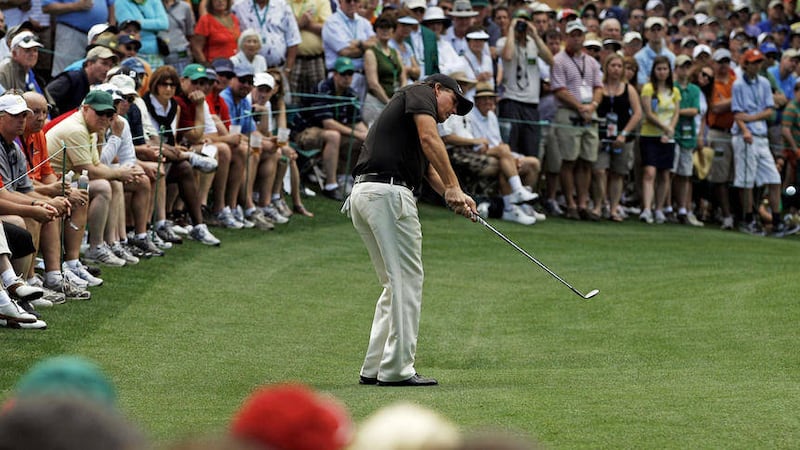 Phil Mickelson chips to the sixth green during the second round of the Masters in Augusta way back in 2011 