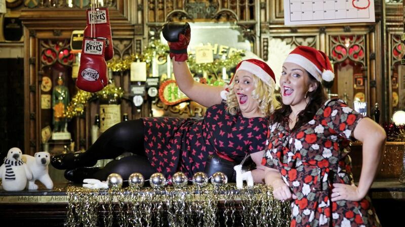 Caroline Curran and Julie Maxwell get in the festive spirit in Last Orders At The Rough Diamond at Newtownabbey&#39;s Theatre at the Mill 