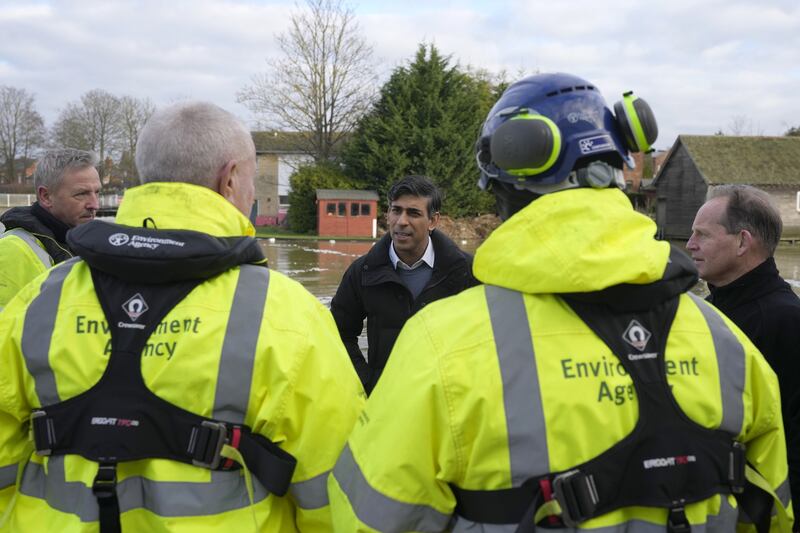 Prime Minister Rishi Sunak speaks to members of the Environment Agency