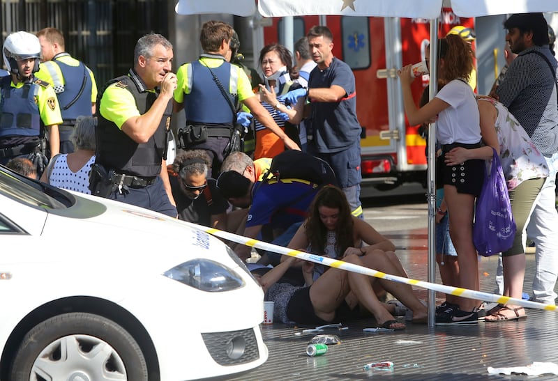 Injured people are treated in Barcelona