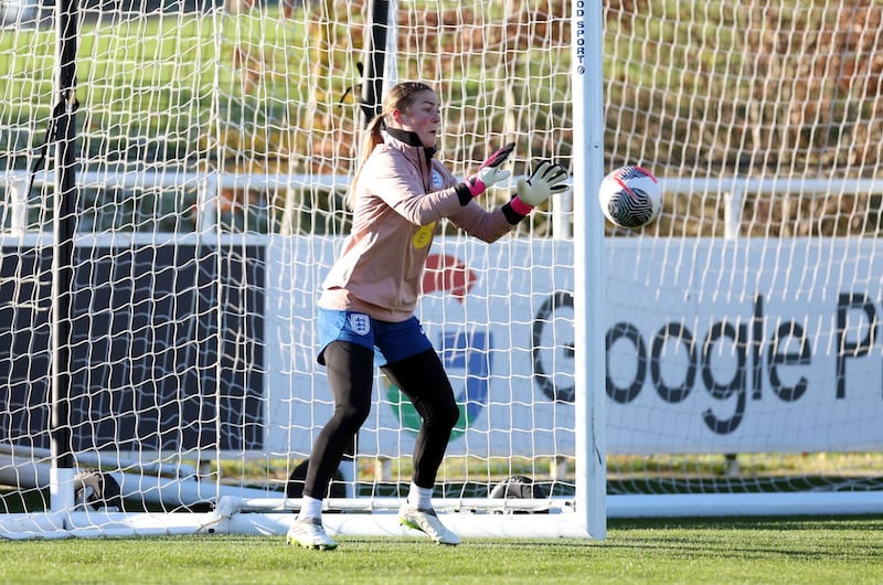 England's Mary Earps during a training session at St. George’s Park (Bradley Collyer/PA)