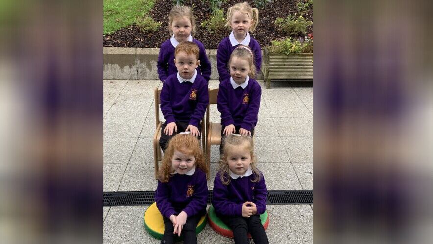 Three sets of twins are among 24 pupils beginning their Irish-medium education at Naíscoil an Chéid