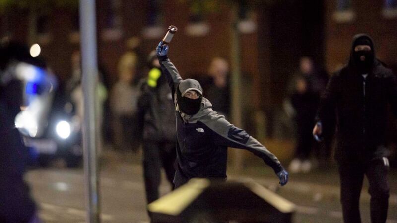 Loyalist youths clashing with police in north Belfast. Picture by Mark Marlow 