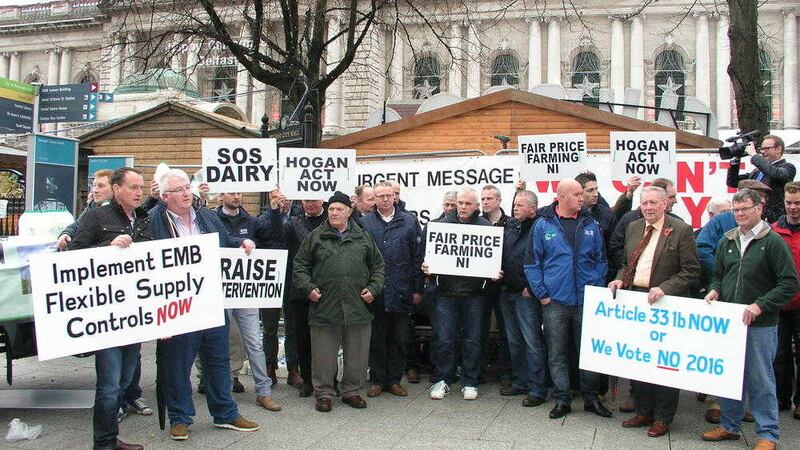 Farmers protested at Belfast City Hall last week over farm gate prices 