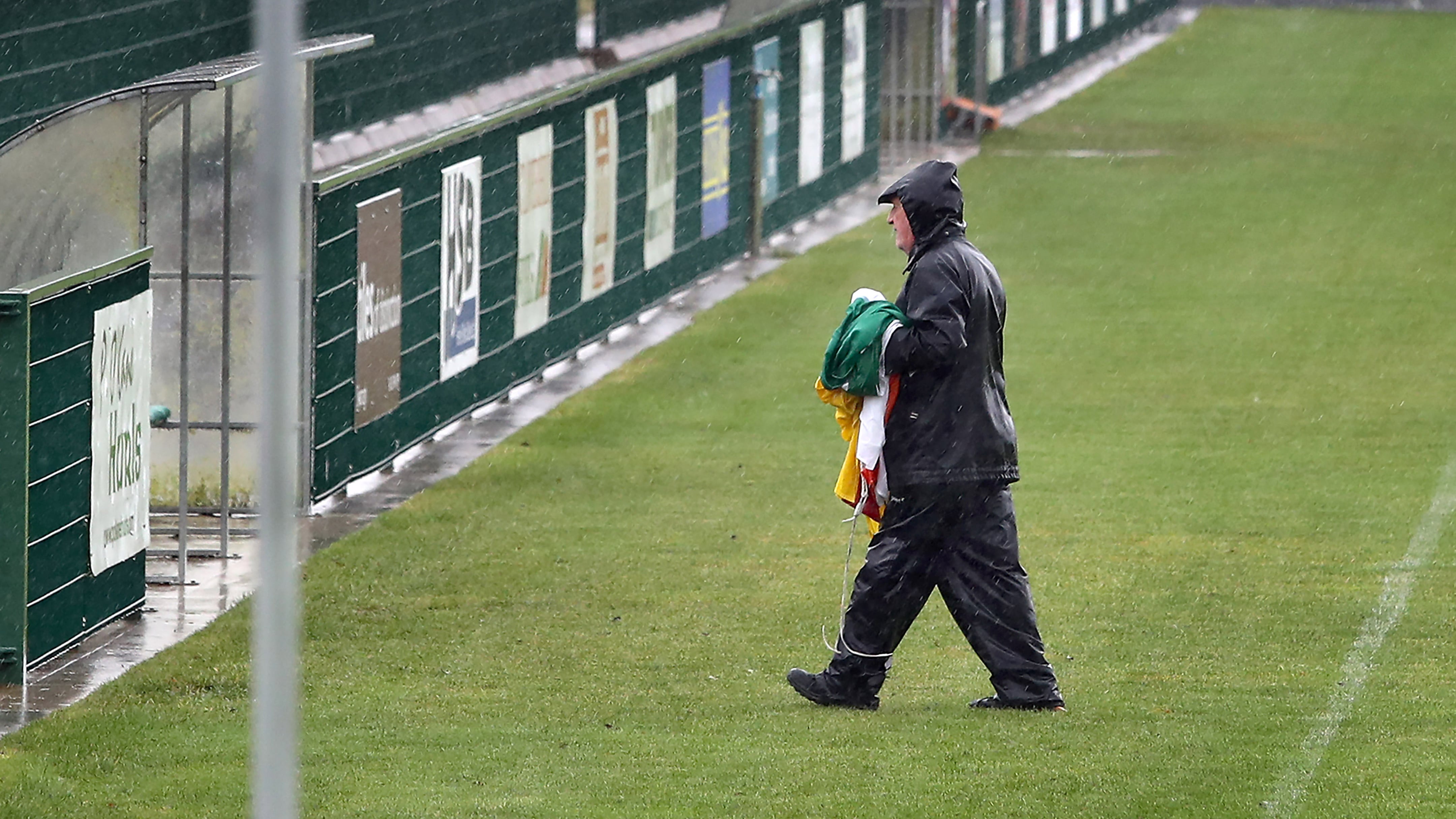 Flags removed after Ulster camogie semi-final postponed PICTURE: MARGARET MCLAUGHLIN 24-10-2026