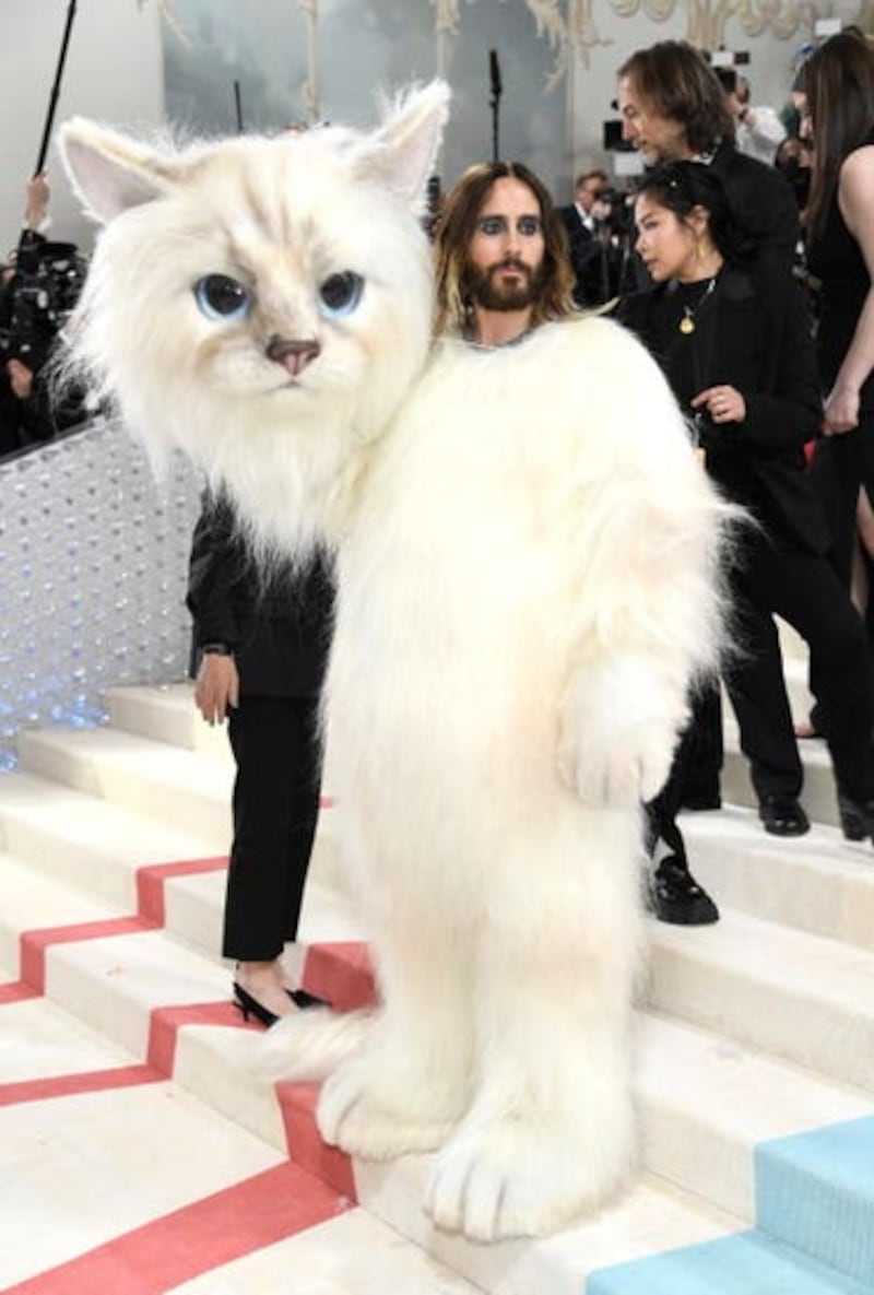 Jared Leto arrived for the Met Gala in an enormous fluffy white cat costume (Photo by Evan Agostini/Invision/AP)