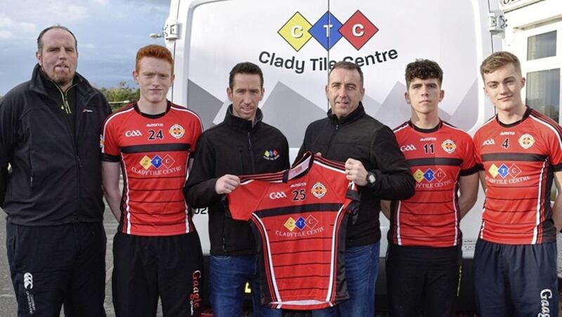 St Oliver Plunkett&#39;s, Greenlough&rsquo;s minor team received a new set of jerseys from the team&#39;s new sponsor, Clady Tile Centre, ahead of the new season. Martin Loughlin from Clady Tile Centre presents new jerseys to St Oliver Plunkett&rsquo;s, Greenlough minor team representatives Cathaoir Heaney, Zak Lynn and Sean Kinoulty 