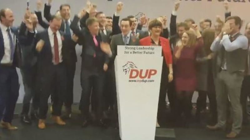 DUP members sing &#39;Arlene&#39;s on Fire&#39; during the party&#39;s annual conference at La Mon House Hotel at the weekend. Picture from Twitter 