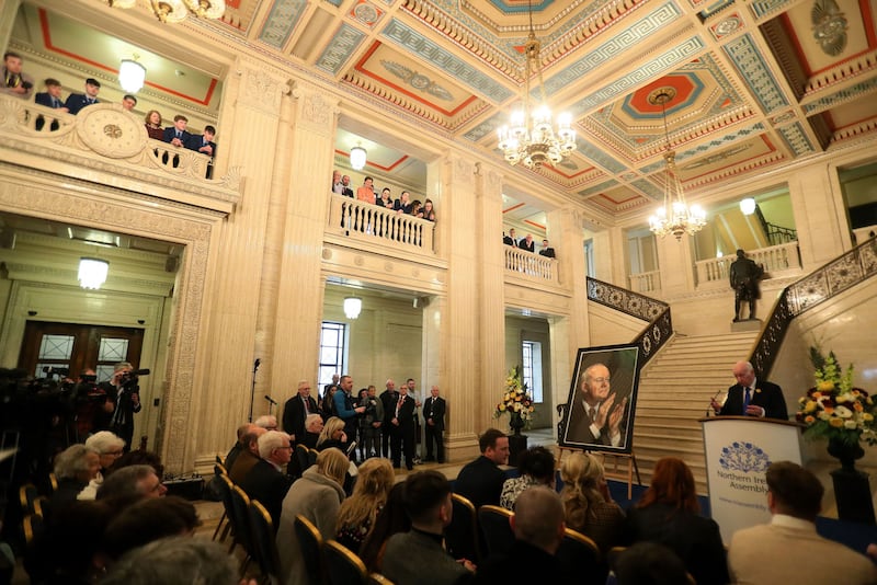 The portrait of former deputy first minister Martin McGuinness after it was unveiled in the Great Hall of Parliament Buildings, Stormont. &nbsp;Brian Lawless/PA Wire