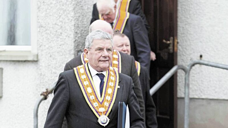 Orange Lodge Grand Master Robert Salters outside Tannamore Orange hall following a meeting in 2010. 