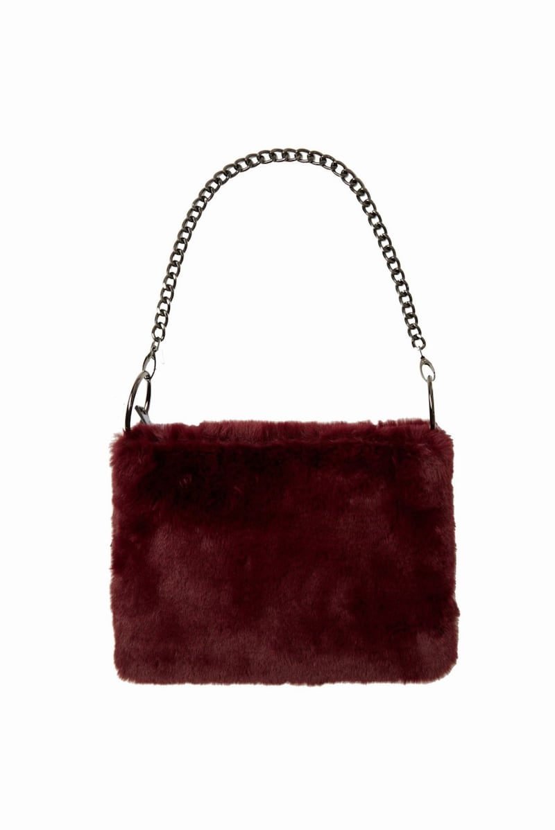 Burgundy Fur Chain Bag, &pound;14 