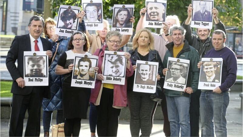 Ballymurphy families outside court in Belfast Picture Hugh Russell 