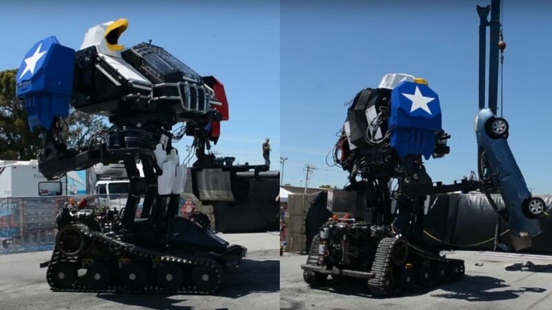 The giant robot was on show at a Maker Faire in California.