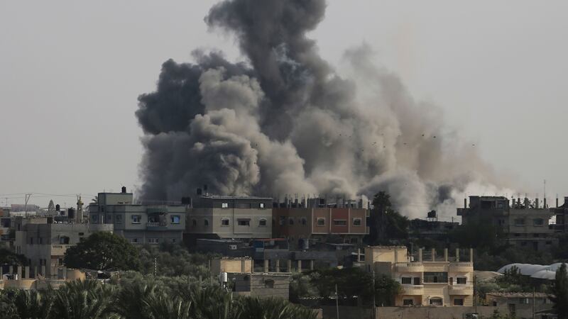Smoke rises from an explosion caused by Israeli airstrikes on the border between Egypt and Rafah, Gaza Strip (Hatem Ali/AP/PA)