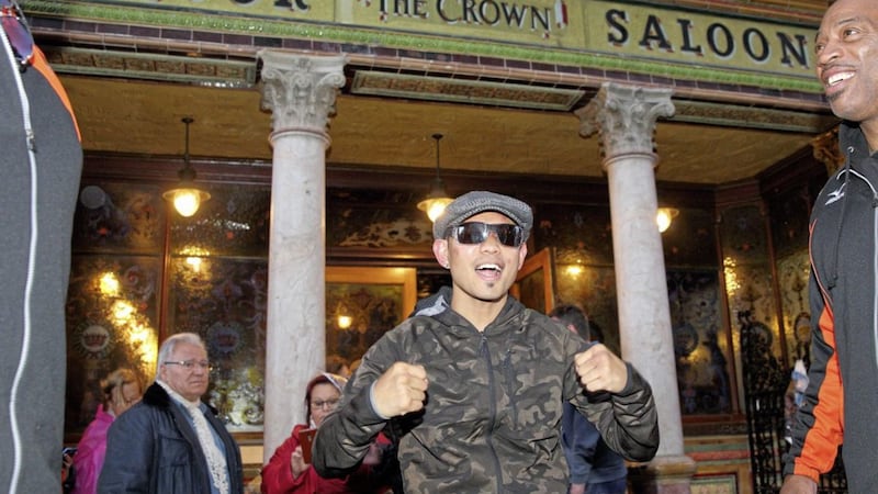 Boxer Nonito Donaire at the Crown Bar yesterday evening where he met boxing fans following his fight with Carl Frampton. Picture by Cliff Donaldson 