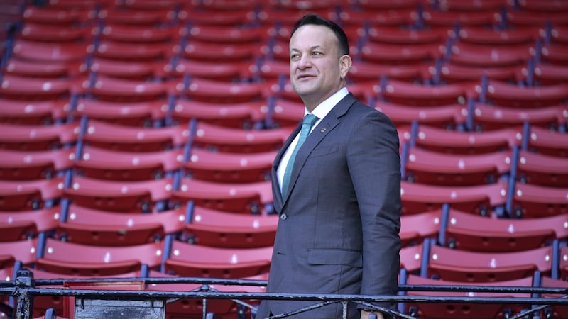 Taoiseach Leo Varadkar standing in the bleachers of the Boston Red Sox's Fenway Park