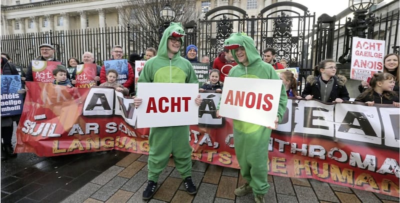 Irish language activists have stepped up their campaign in recent times calling for the implementation of an Irish language strategy. Picture by Hugh Russell. 
