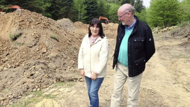 Anne Morgan and her husband visiting the French site where her brother Seamus Ruddy&#39;s remains were found in May 