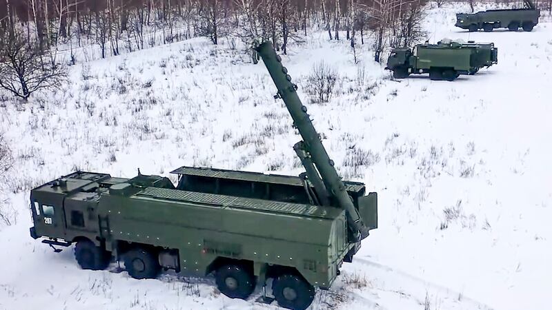 The Russian army’s Iskander missile launchers (Russian Defence Ministry Press Service via AP, File)