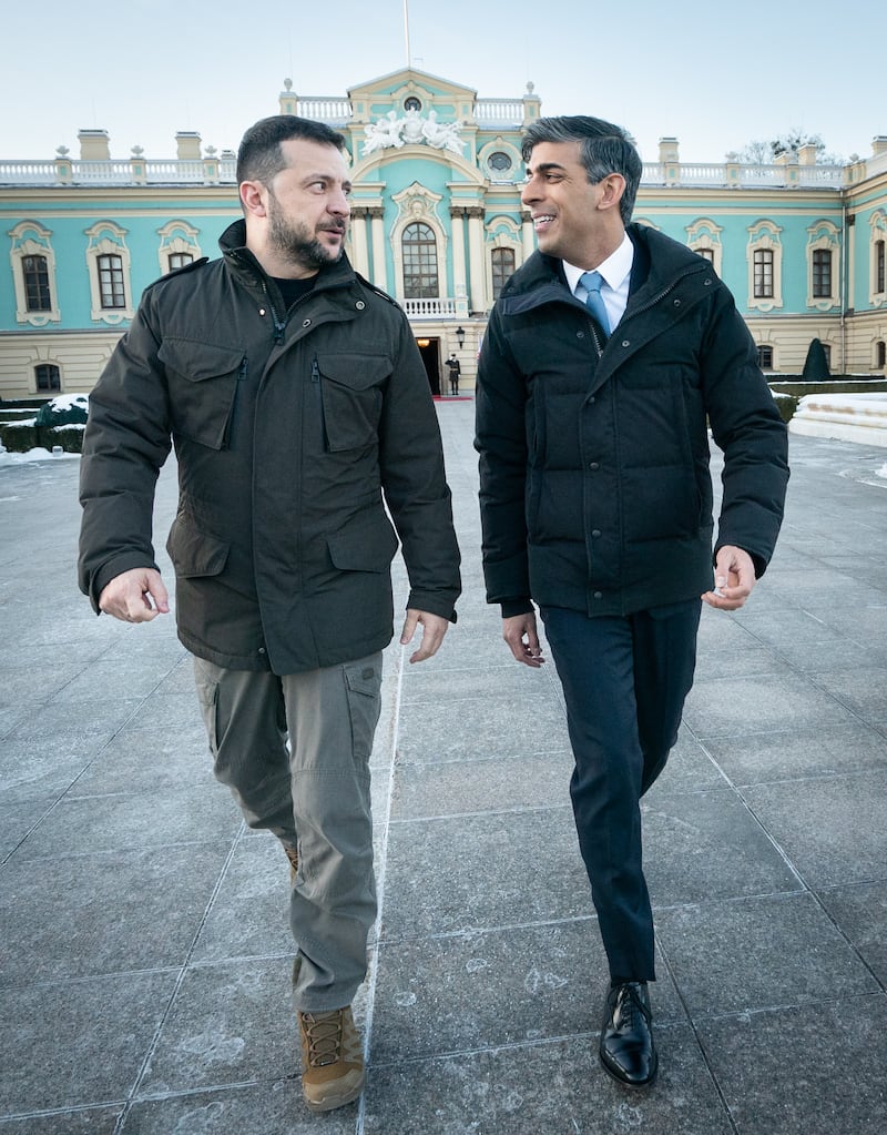 Prime Minister Rishi Sunak with Ukrainian President Volodymyr Zelensky during a visit to Kyiv in January