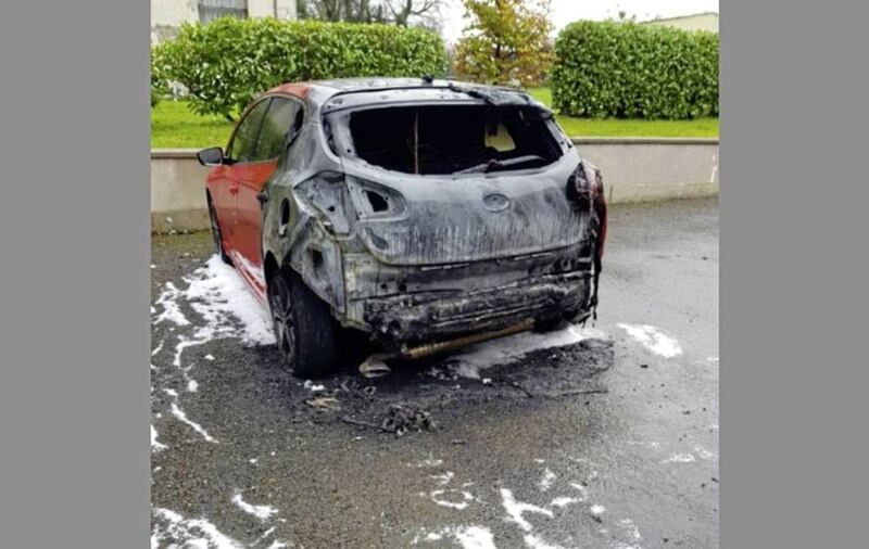 &nbsp;A car targeted in an arson attack at the home of QIH director Tony Lunney in Ballyconnell, Co Cavan