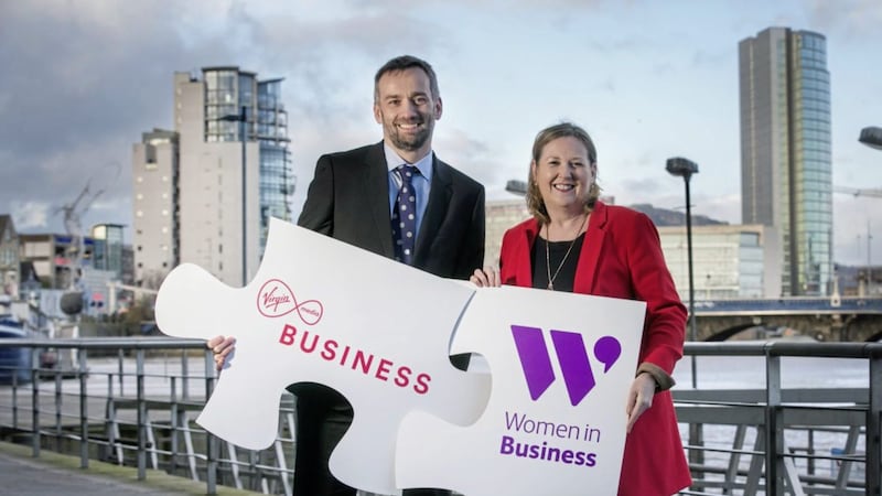Roseann Kelly, chief executive of Women in Business, and Seamus McCorry, regional head of sales and pre-sales for Virgin Media Business, launch the new partnership to encourage, empower and enlighten women 