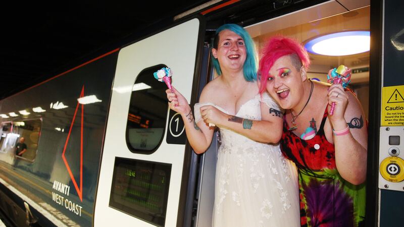 Laura Dale and Jane Magnet were selected out of more than 150 couples who entered a competition to win a wedding on an Avanti West Coast service.