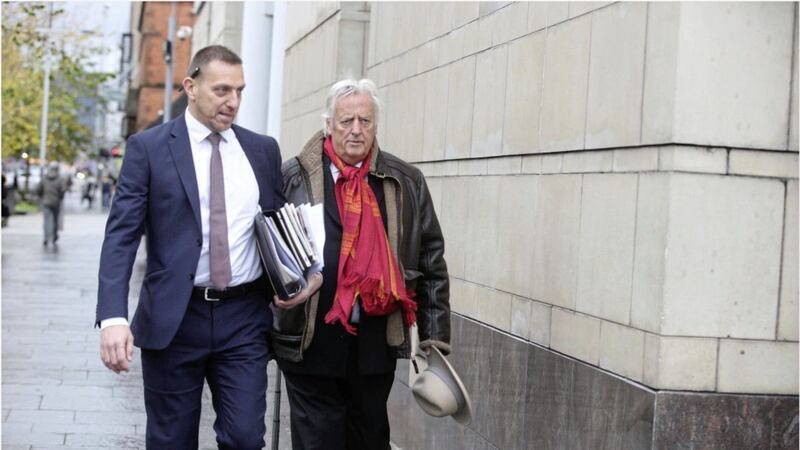 P&aacute;draig &Oacute; Muirigh and Michael Mansfield on their way into court during inquest hearings into the 1971 Ballymurphy killings 