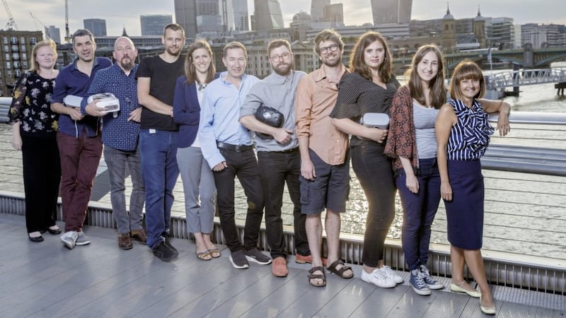 Pictured on the Millennium Bridge in London are (from left) Pippa Bostock, Juan Ayala, Alex Counsell, Andrew McHugh, Rebecca Gregory-Clarke (lead technologist at Digital Catapult), Jeremy Silver (chief executive of Digital Catapult), Olie Kay, Ben Samuels, Lucy Hammond, Rebecca Saw and Laura Doye, winners of funding through CreativeXR, a programme dedicated to unlocking the potential of UK immersive technologies 