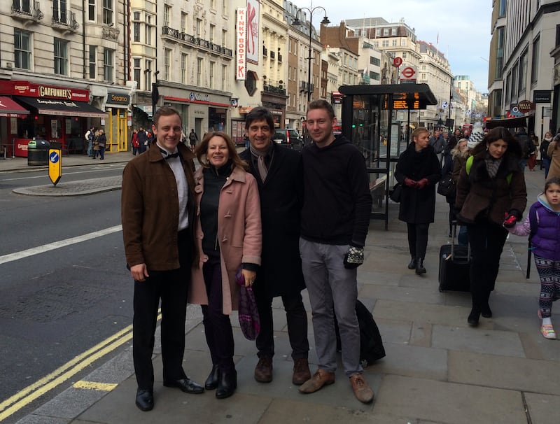 Oliver Hare (left) with mother Ann Feloy, father Chris Hare and brother Sam Hare in London