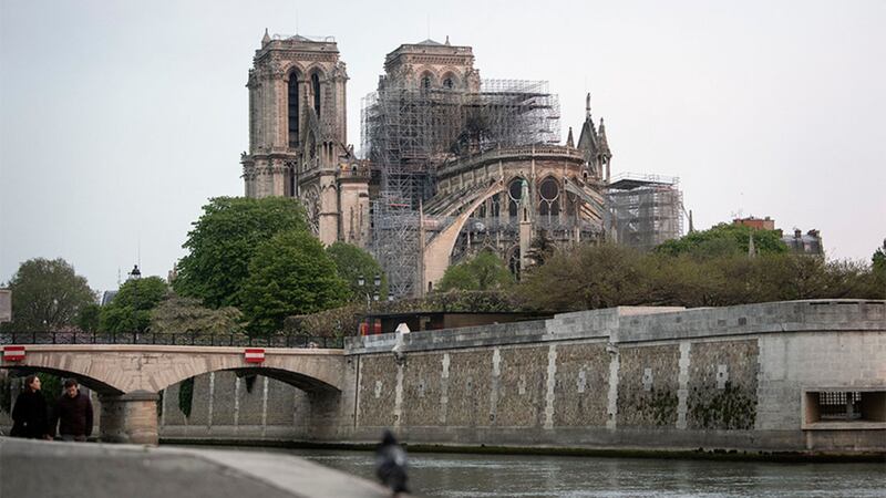 The Notre Dame Cathedral in Paris following a fire which destroyed much of the building on April 15 2019. Picture by Victoria Jones, Press Association