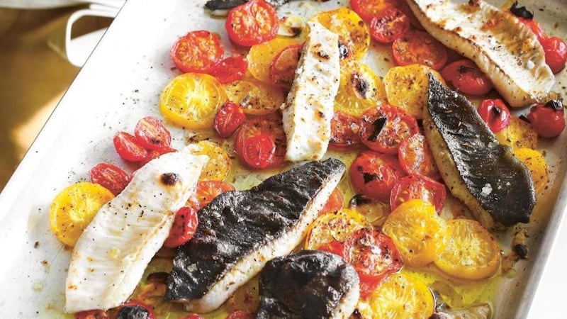 Grilled flounder and tomatoes, one of the recipes from the new River Cottage cookbook 