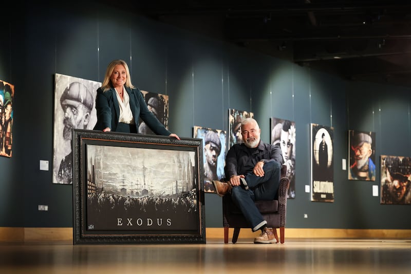 Terry Bradley and Judith Owens of Titanic Belfast launching the Exodus exhibition