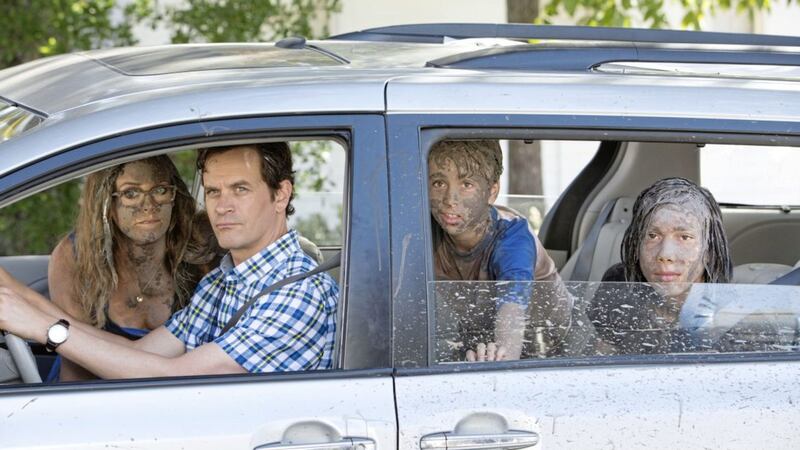 Alicia Silverstone, Tom Everett Scott, Charlie Wright and Jason Drucker in Diary Of A Wimpy Kid: The Long Haul 